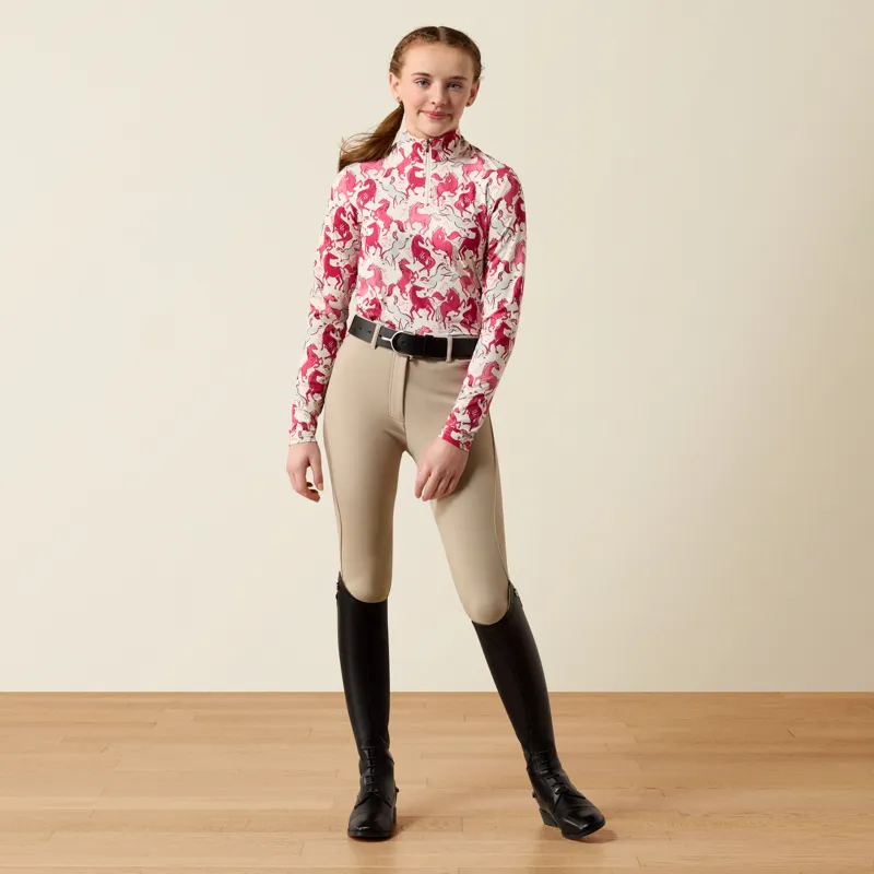 Ariat Youth LunaVeil 1/4 Zip Base Layer - Vanilla Horsein' Around Print-3