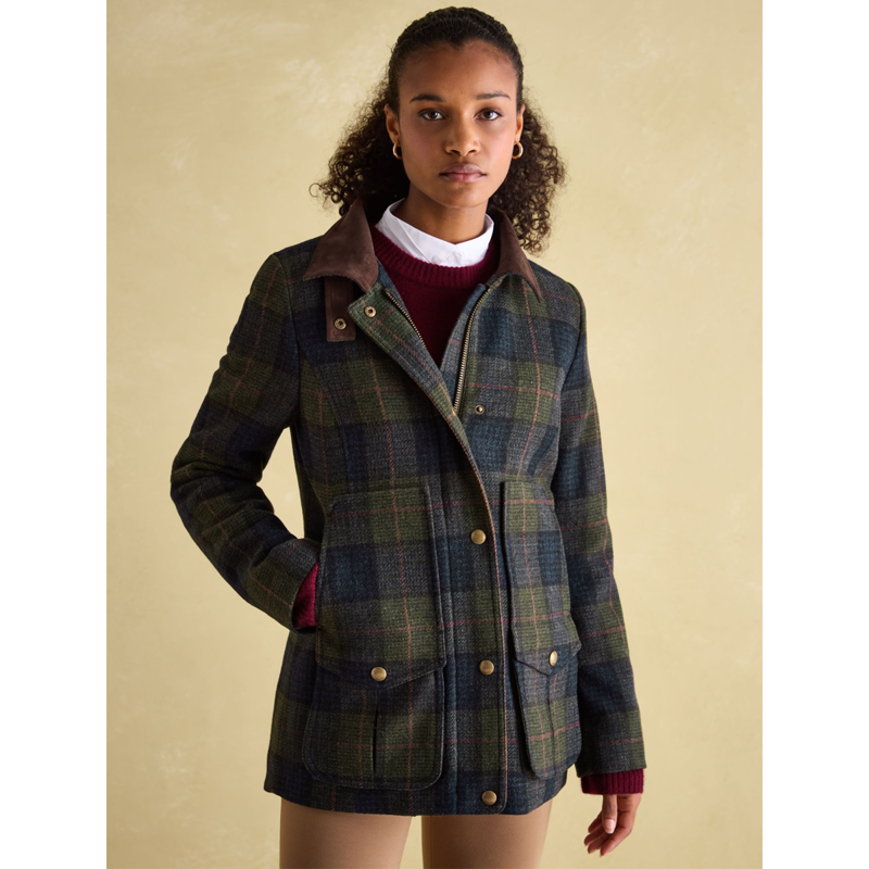 Joules Ladies Fieldcoat Tweed Jacket - Navy/Khaki-1