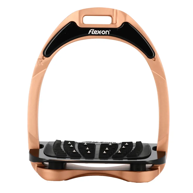 Flex-On Aluminium Inclined Ultra-Grip Stirrups - Rose Gold/Black/Black