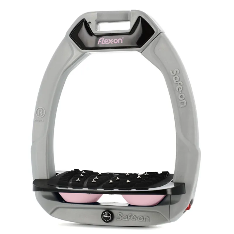 Flex-On Safe-On Inclined Ultra-Grip Stirrups - Grey/Black/Pink Rose