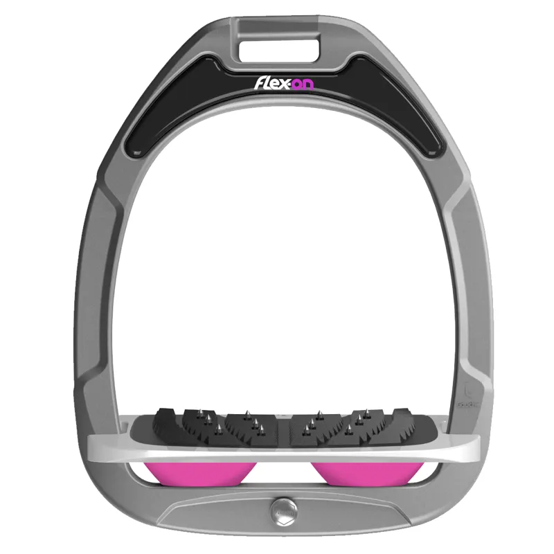 Flex-On Green Composite Stirrup - Inclined Ultra Grip - Grey/Grey/Pink