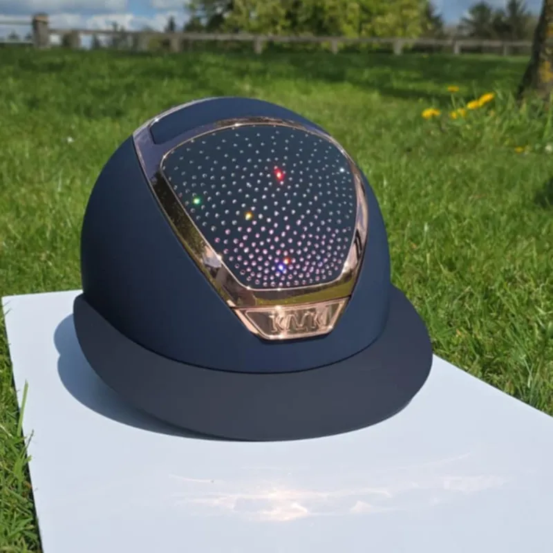 Kask Star Lady Chrome Riding Hat with Anima Crystals Waterfence - Navy/Everyrose-1