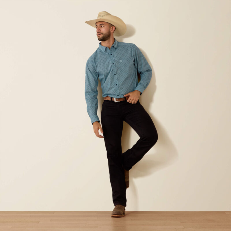 Ariat Men's Team Jansen Fitted Shirt - Navy/Light Blue-4