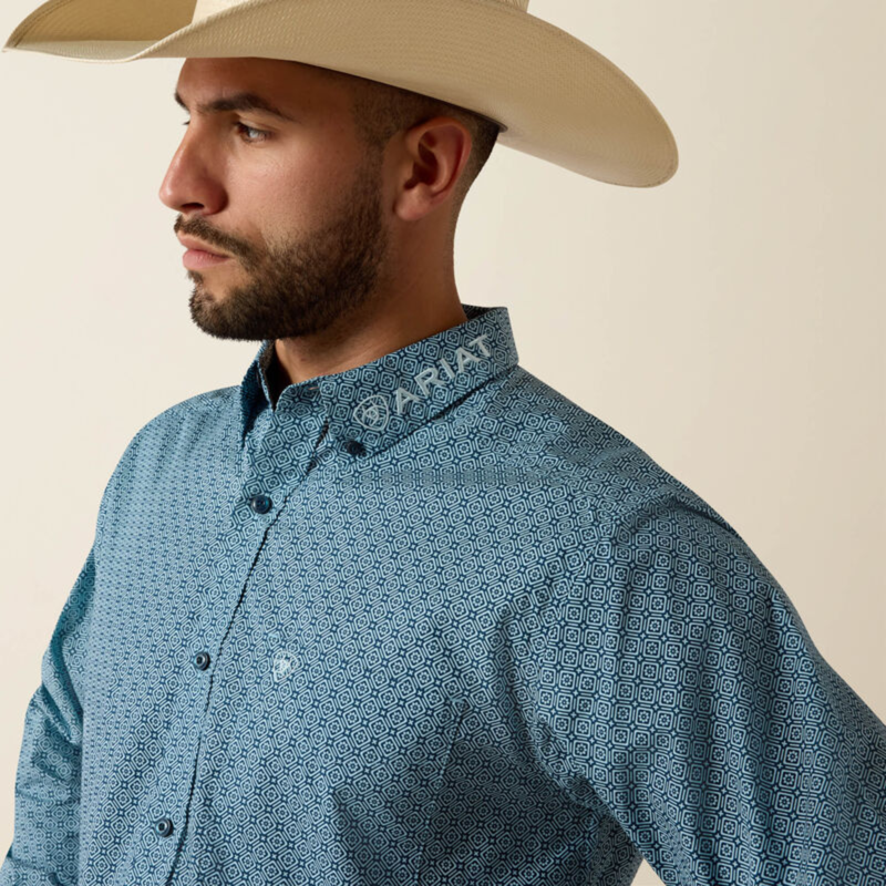 Ariat Men's Team Jansen Fitted Shirt - Navy/Light Blue-2