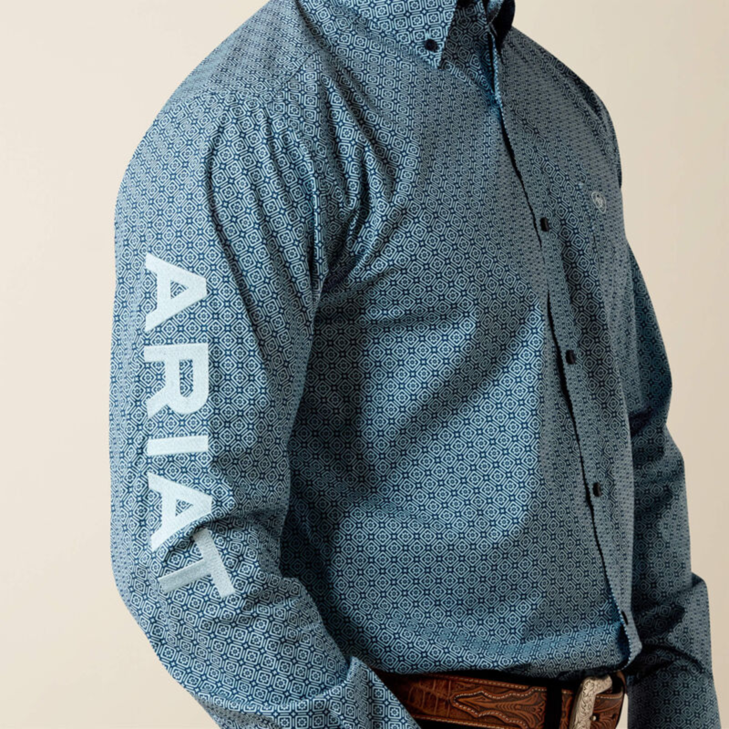 Ariat Men's Team Jansen Fitted Shirt - Navy/Light Blue-1
