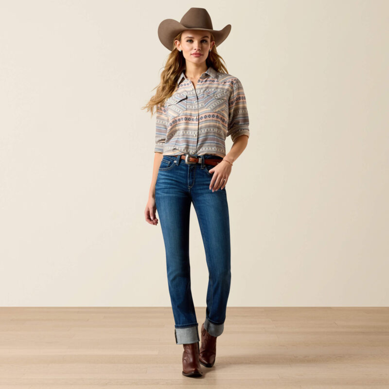 Ariat Women's Arizona Western Snap Shirt - Ombre Blue Southwest-6