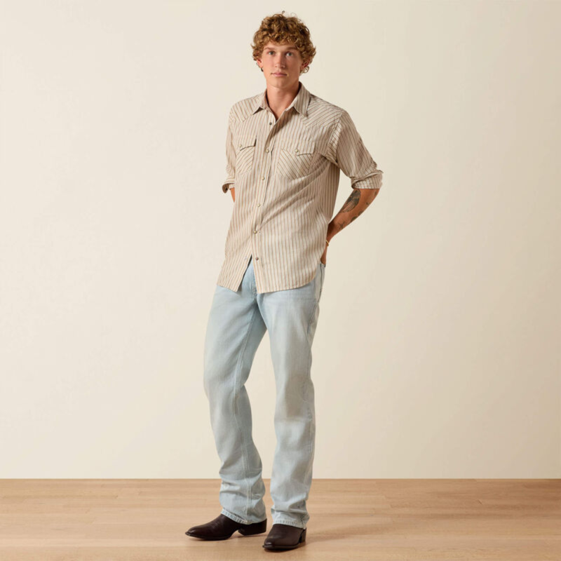 Ariat Men's Retro Hesper Fitted Snap Shirt - Sandshell Stripe-3
