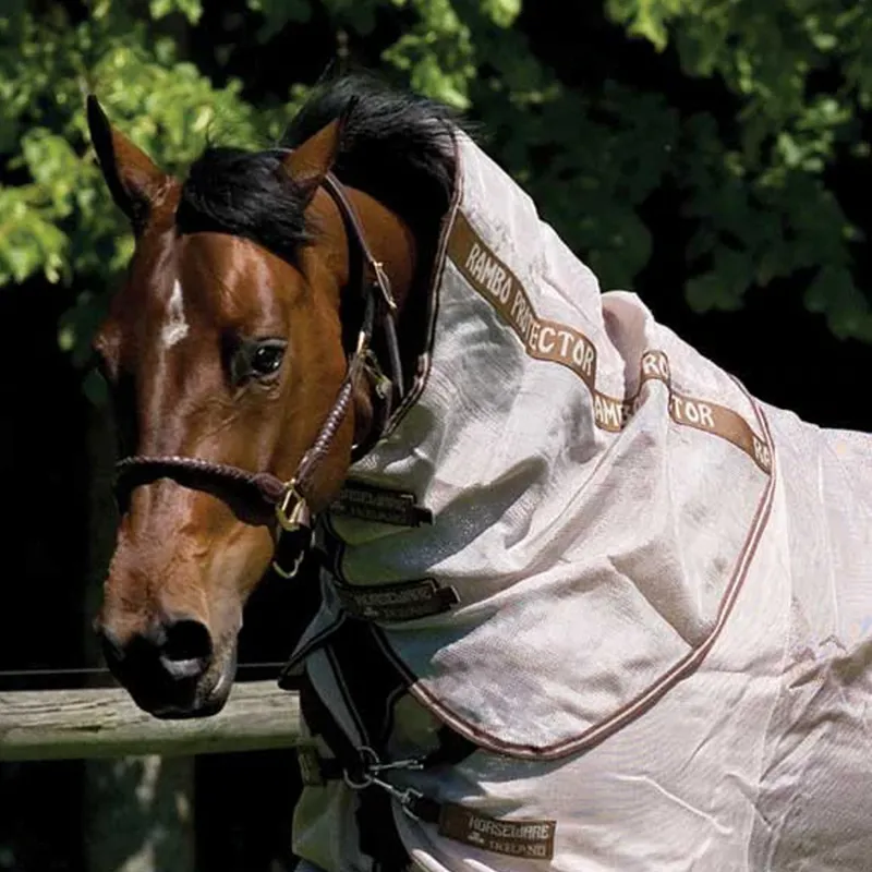 Horseware Rambo Protector Fly Hood/Neck Cover - Oatmeal/Black/White 