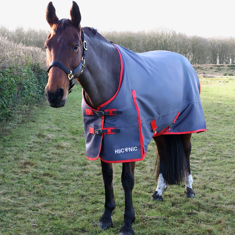 Hy HYCONIC 0g Turnout Rug - Charcoal/Red-1