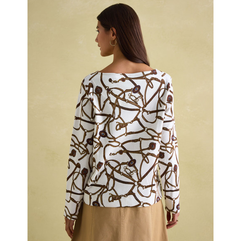 Joules Ladies New Harbour Print Breton Top - Bridle-1