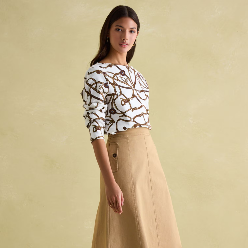 Joules Ladies New Harbour Print Breton Top - Bridle-2