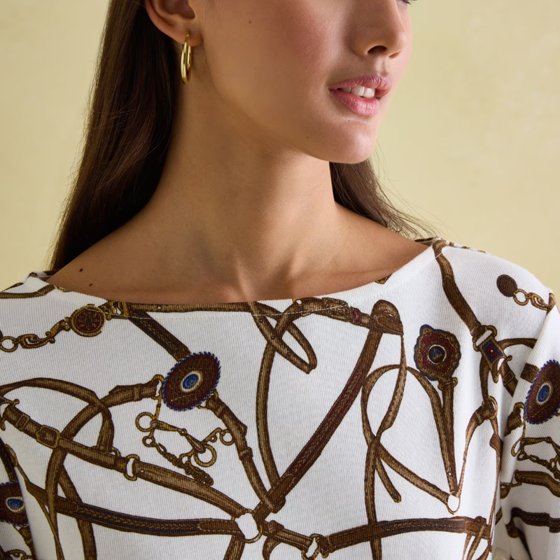 Joules Ladies New Harbour Print Breton Top - Bridle-3