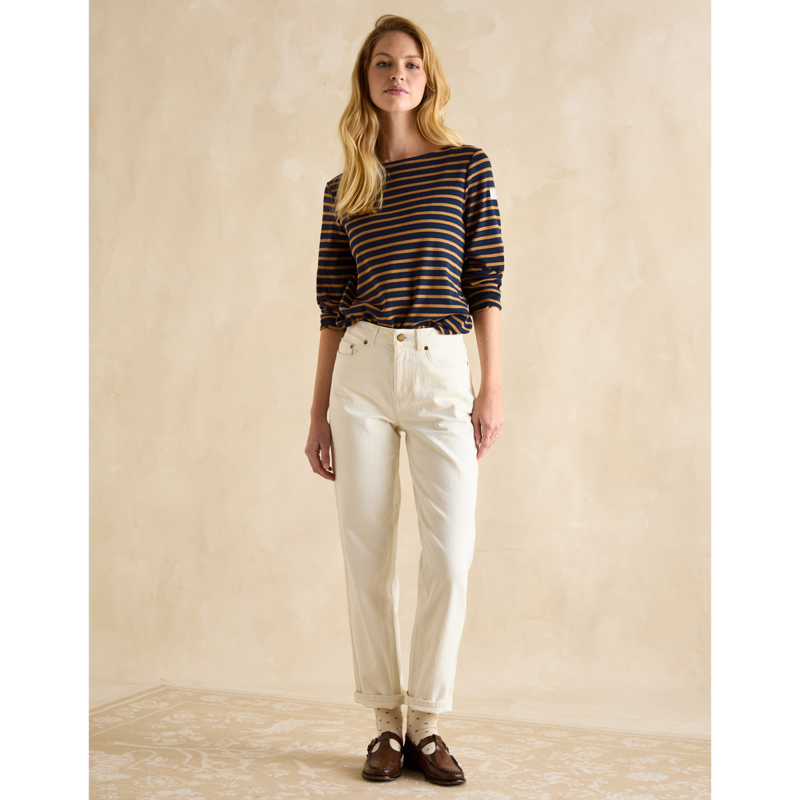 Joules Ladies Harbour Boat Neck Breton Top - Navy Tan Stripe-5