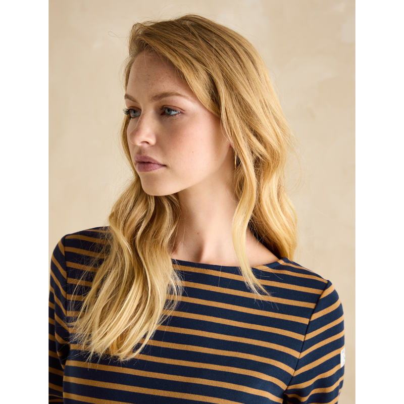 Joules Ladies Harbour Boat Neck Breton Top - Navy Tan Stripe-3