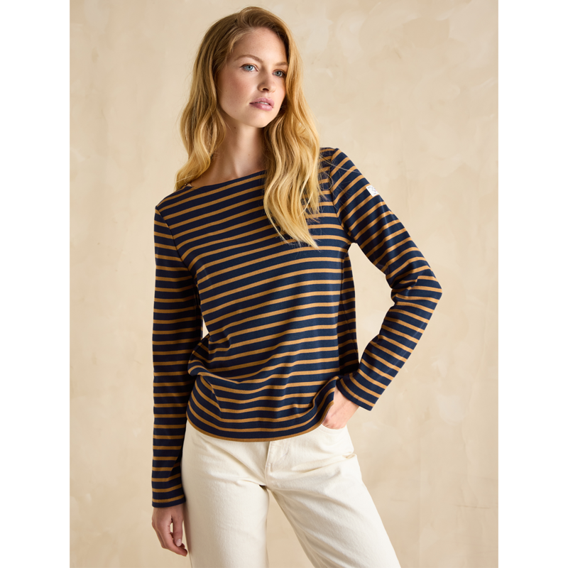 Joules Ladies Harbour Boat Neck Breton Top - Navy Tan Stripe-1