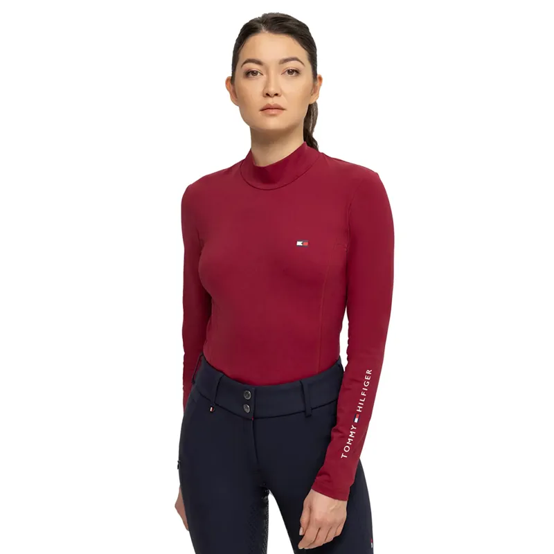 Tommy Hilfiger Women's High Neck Long Sleeve Base Layer - Rouge