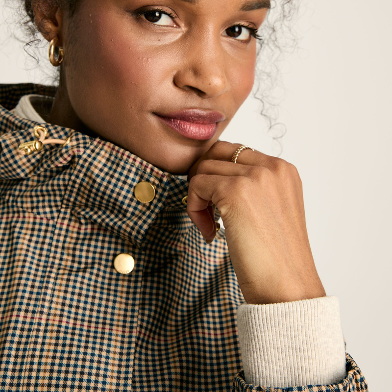 Joules Ladies Holkham Waterproof Packable Raincoat - Henson Check-7