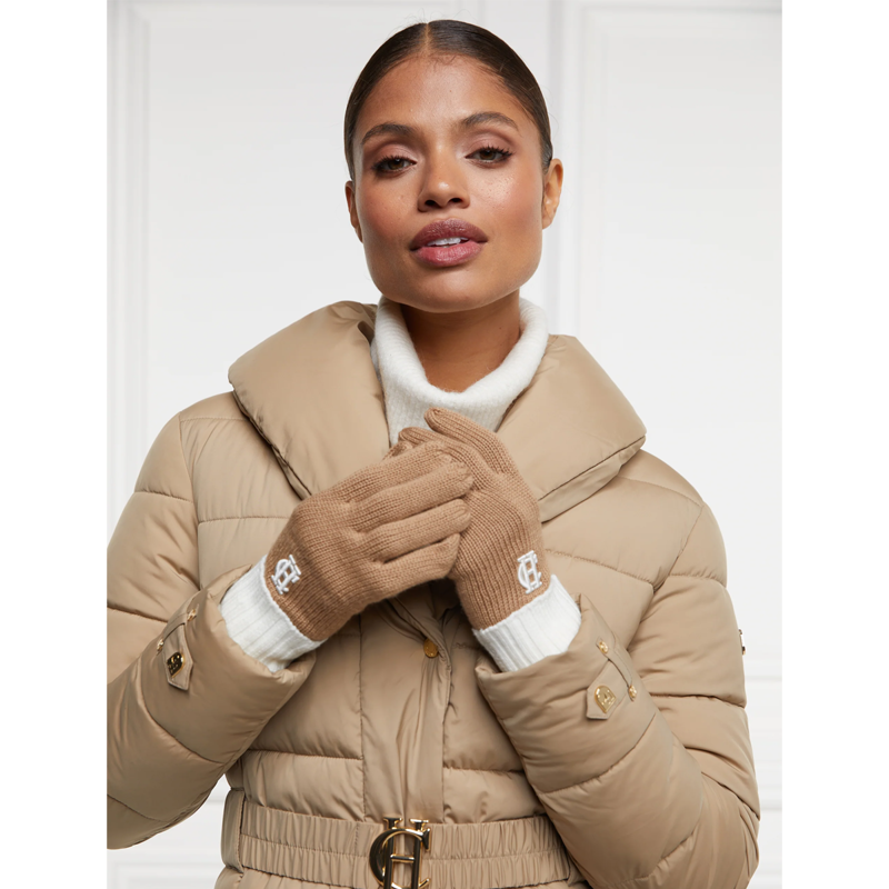 Holland Cooper Chelsea Logo Knitted Gloves - Camel Cream-6