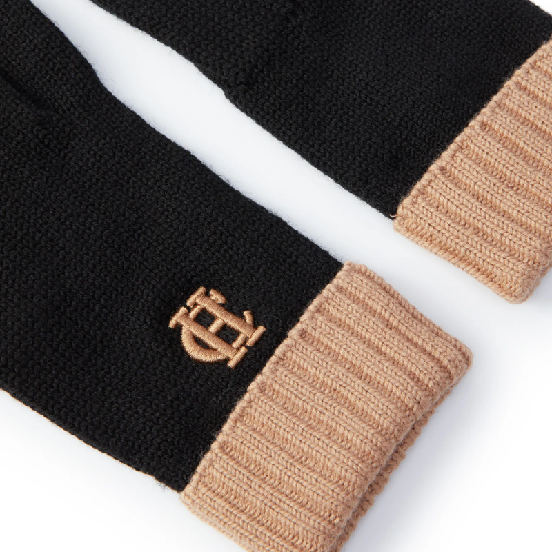 Holland Cooper Chelsea Logo Knitted Gloves - Black/Tan-1