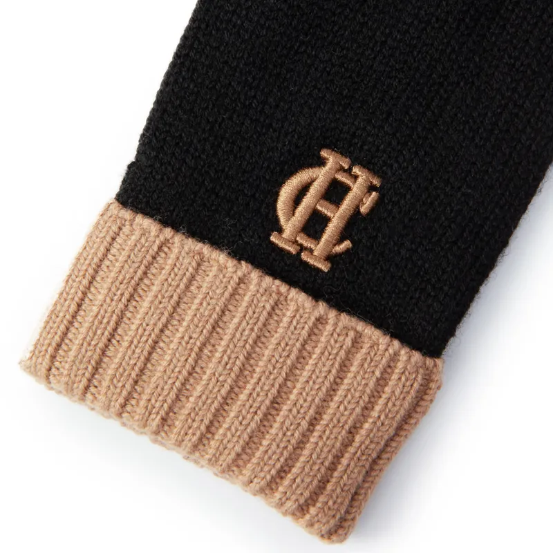 Holland Cooper Chelsea Logo Knitted Gloves - Black/Tan-2