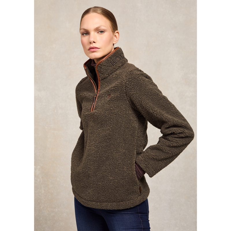 Holland Cooper Country Fleece Quarter Zip - Khaki Borg-1