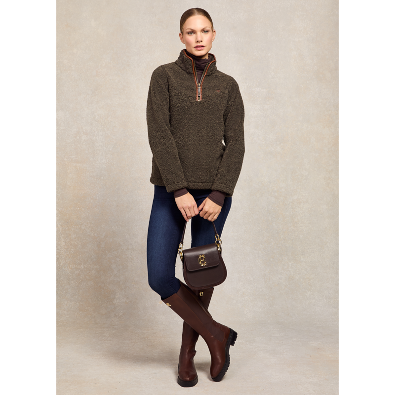 Holland Cooper Country Fleece Quarter Zip - Khaki Borg-3