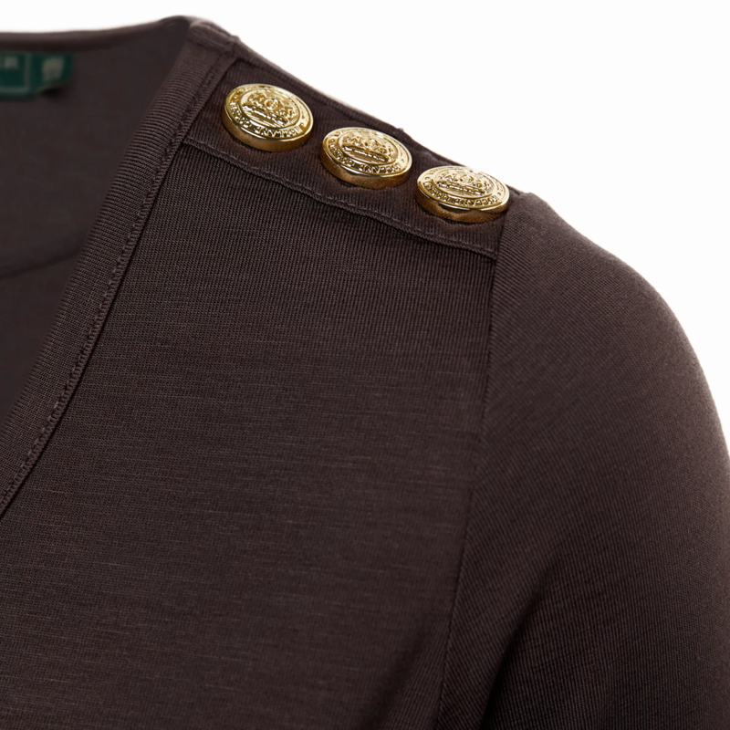 Holland Cooper Long Sleeve V-Neck Tee - Coffee-4