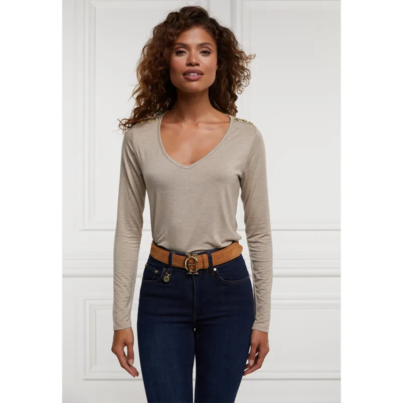 Holland Cooper Long Sleeve V-Neck Tee - Oatmeal
