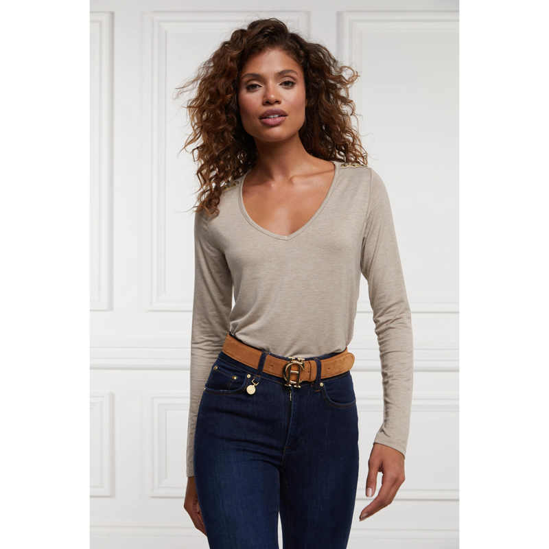 Holland Cooper Long Sleeve V-Neck Tee - Oatmeal-1