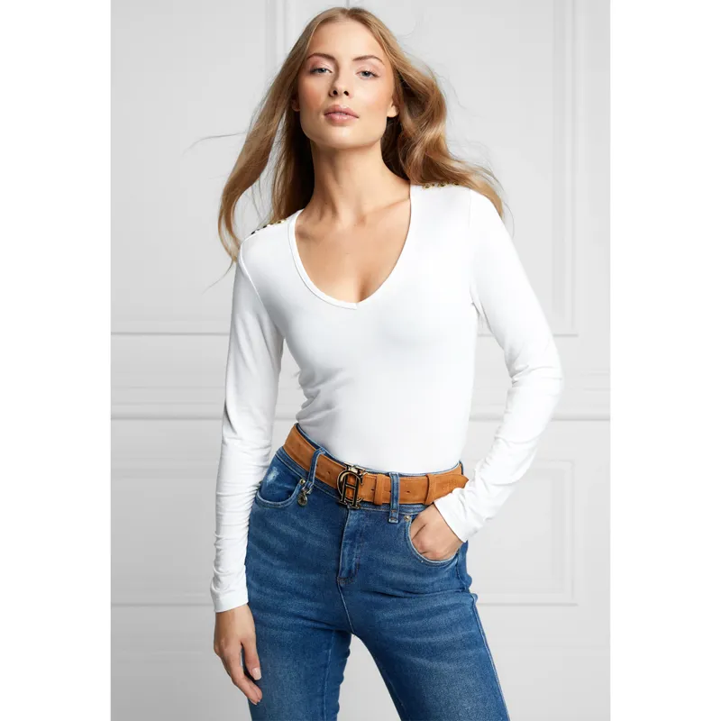 Holland Cooper Long Sleeve V-Neck Tee - White