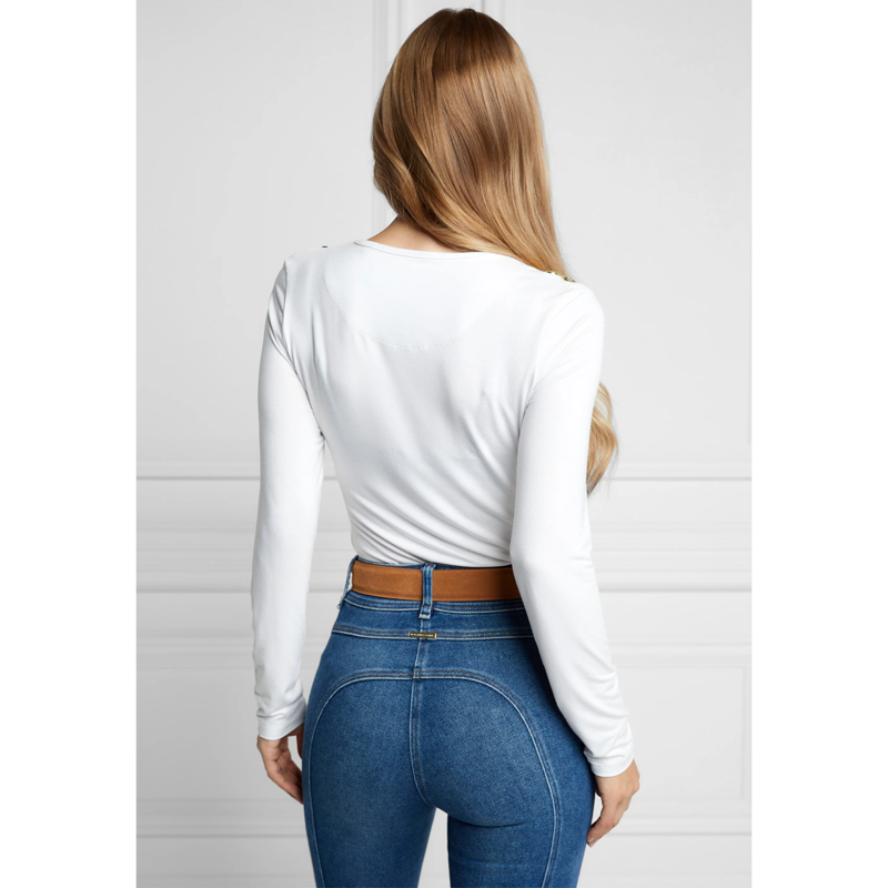 Holland Cooper Long Sleeve V-Neck Tee - White-2