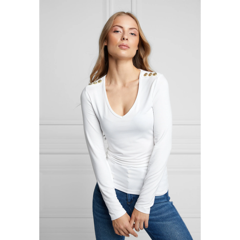 Holland Cooper Long Sleeve V-Neck Tee - White-1