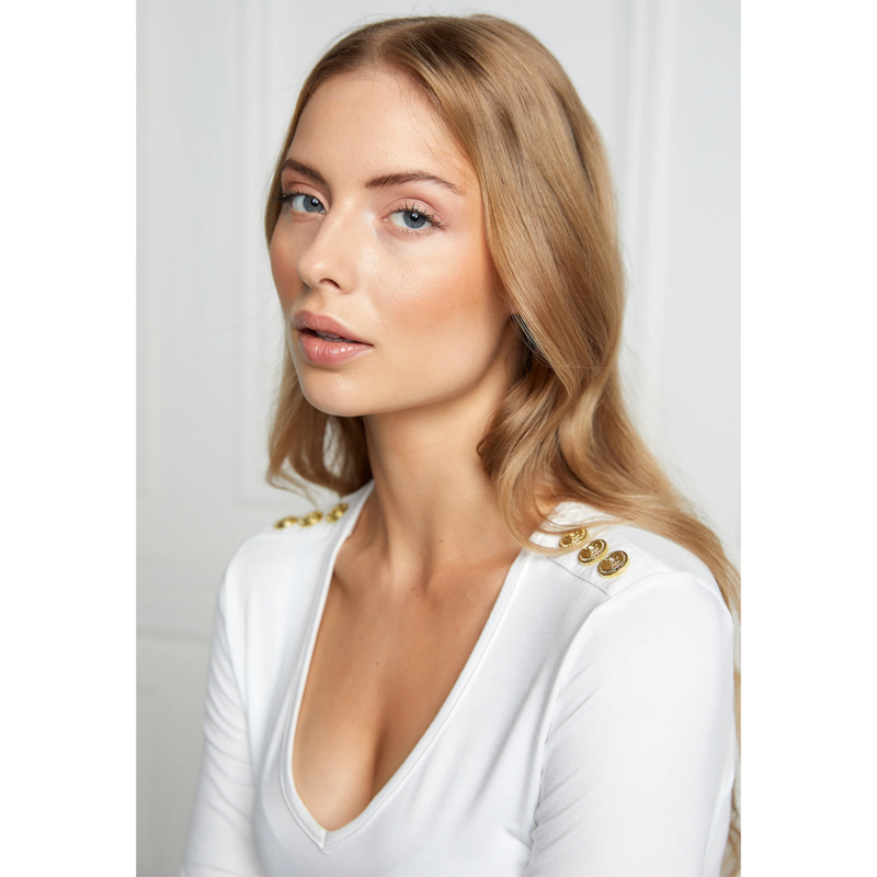 Holland Cooper Long Sleeve V-Neck Tee - White-3