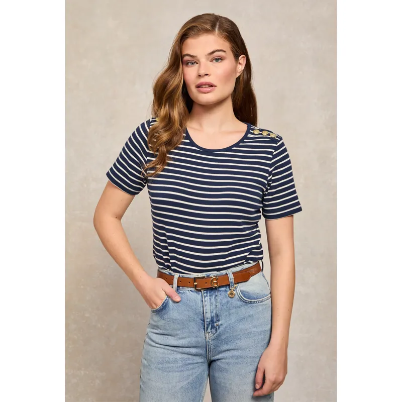Holland Cooper Padstow Crew Neck Tee - Ink Navy Natural Stripe