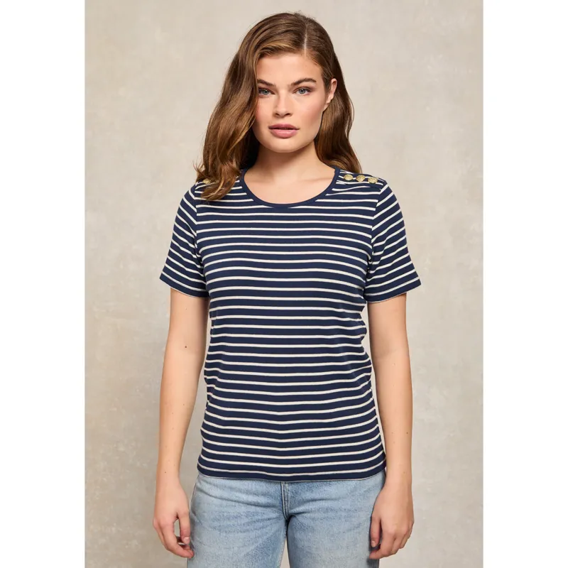 Holland Cooper Padstow Crew Neck Tee - Ink Navy Natural Stripe-1