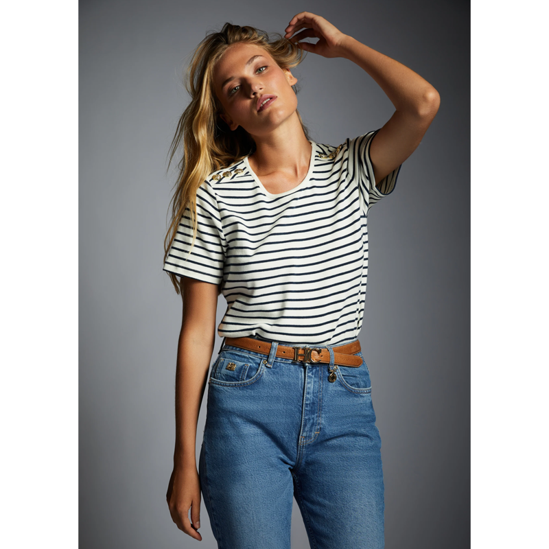 Holland Cooper Padstow Crew Neck Tee - Natural Ink Navy Stripe-4