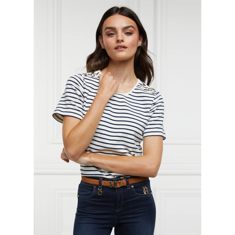 Holland Cooper Padstow Crew Neck Tee - Natural Ink Navy Stripe-2