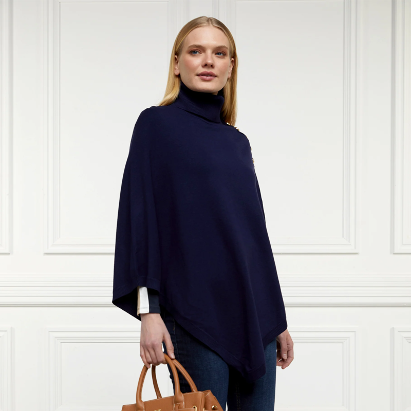 Holland Cooper Roll Neck Cape - Ink Navy-1