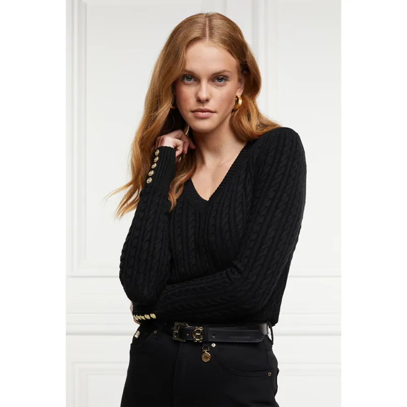 Holland Cooper Seattle Cable V-Neck Knit - Black