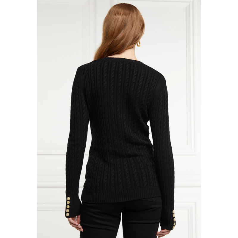 Holland Cooper Seattle Cable V-Neck Knit - Black-2