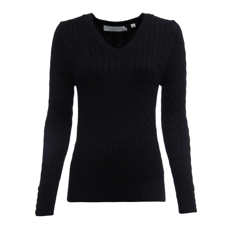 Holland Cooper Seattle Cable V-Neck Knit - Black-4