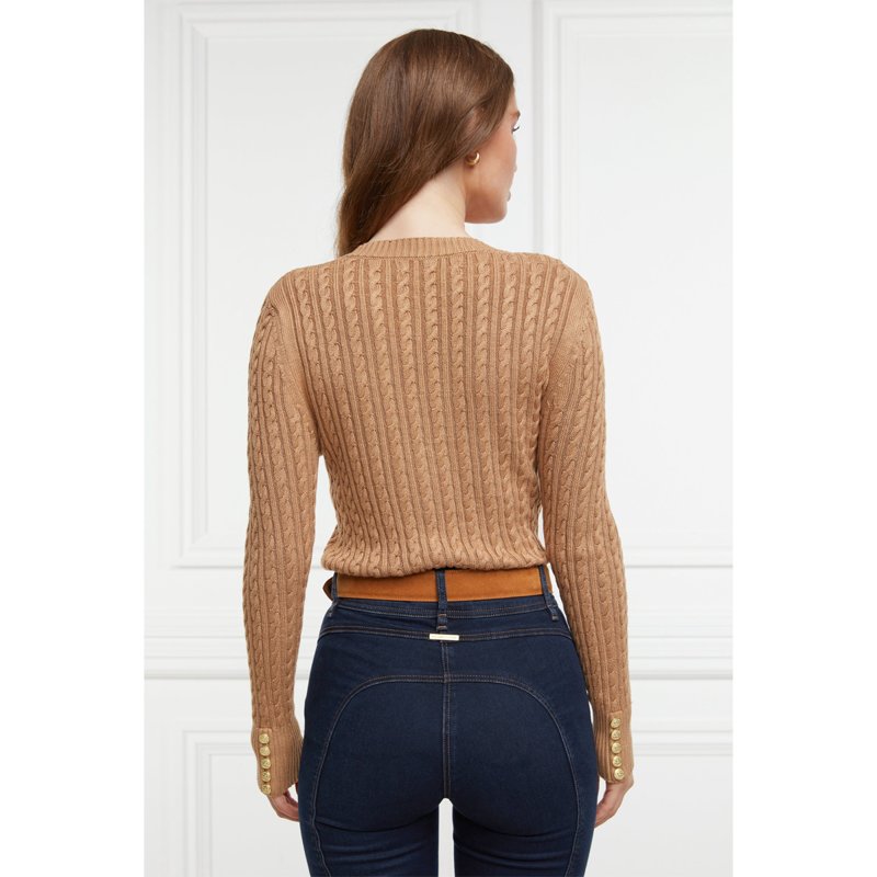 Holland Cooper Seattle Cable V-Neck Knit - Dark Camel-3