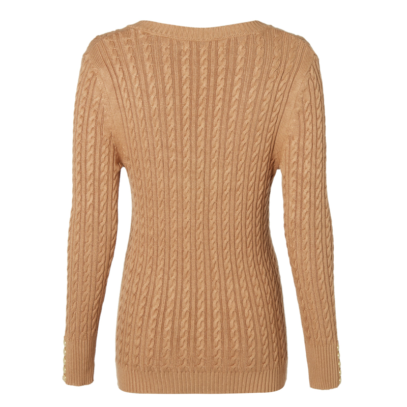 Holland Cooper Seattle Cable V-Neck Knit - Dark Camel-4
