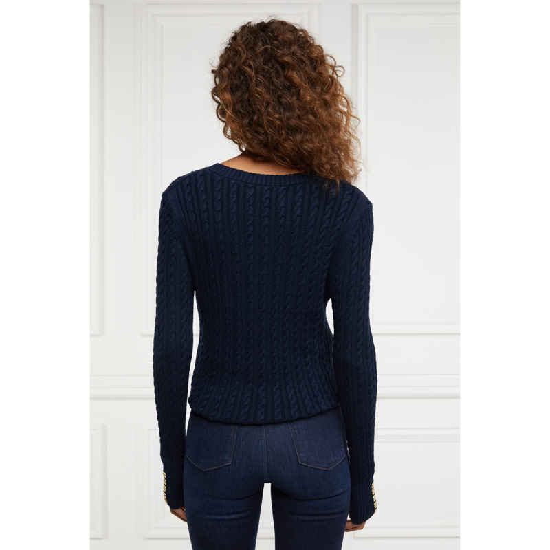 Holland Cooper Seattle Cable V-Neck Knit - Ink Navy-2