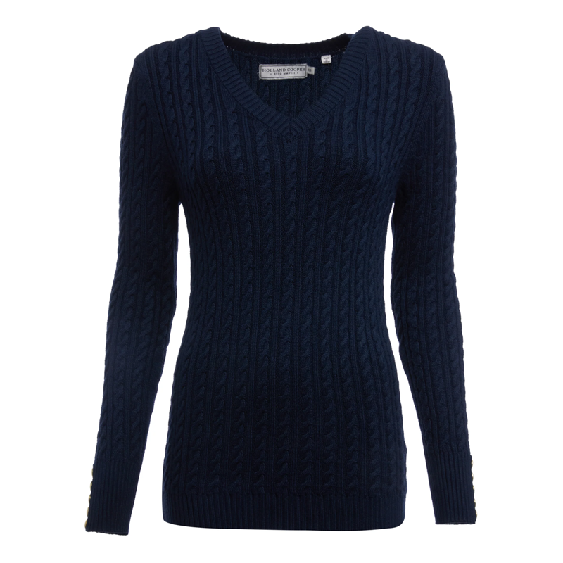 Holland Cooper Seattle Cable V-Neck Knit - Ink Navy-3