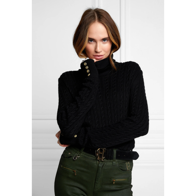 Holland Cooper Seattle Roll Neck Cable Knit - Black-3