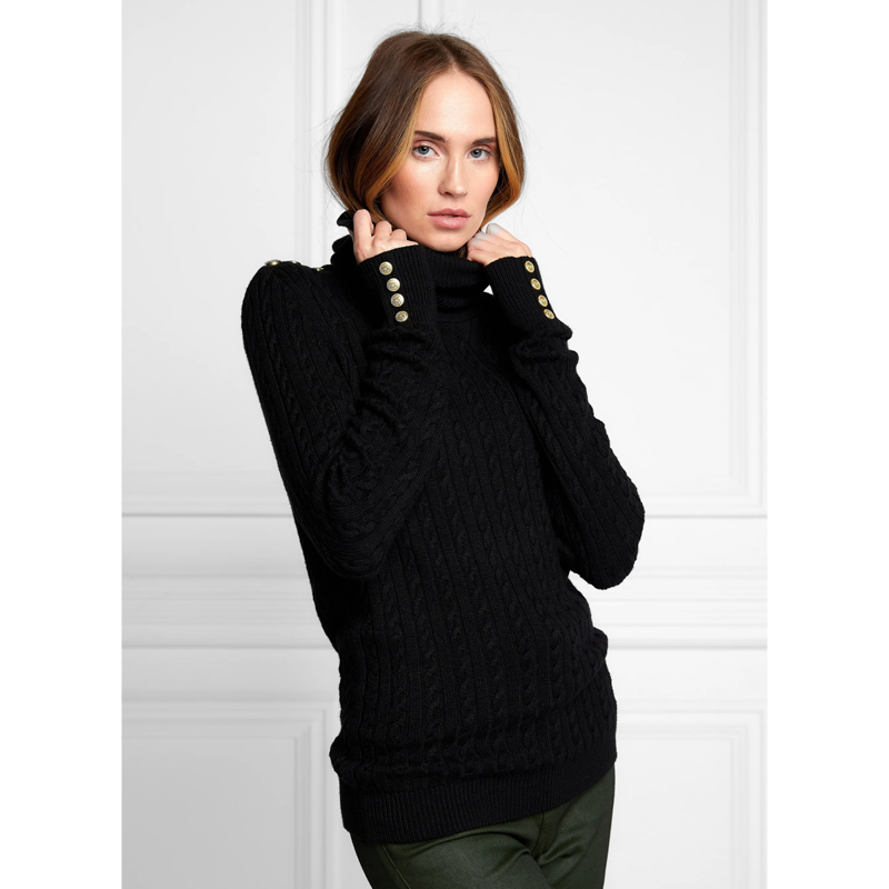 Holland Cooper Seattle Roll Neck Cable Knit - Black-4