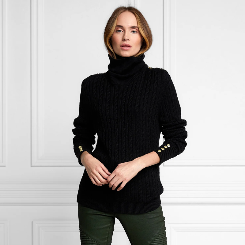 Holland Cooper Seattle Roll Neck Cable Knit - Black-1