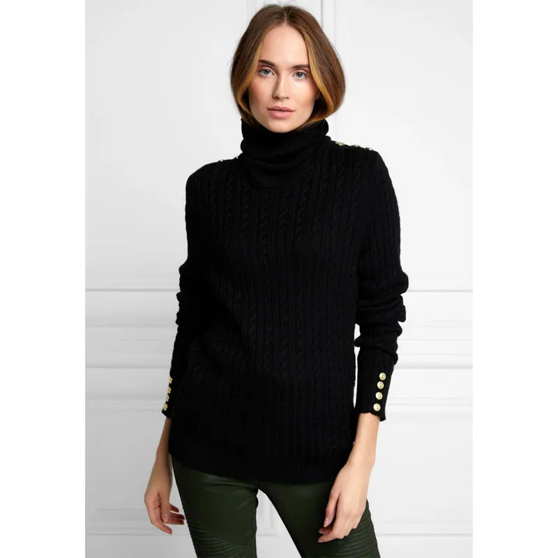 Holland Cooper Seattle Roll Neck Cable Knit - Black