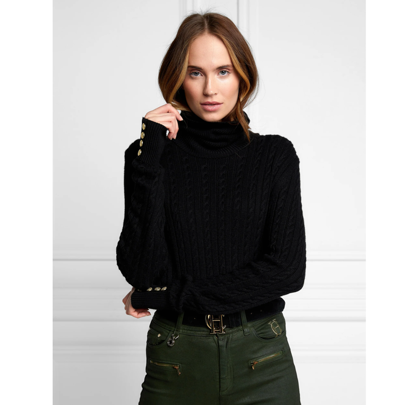 Holland Cooper Seattle Roll Neck Cable Knit - Black-2
